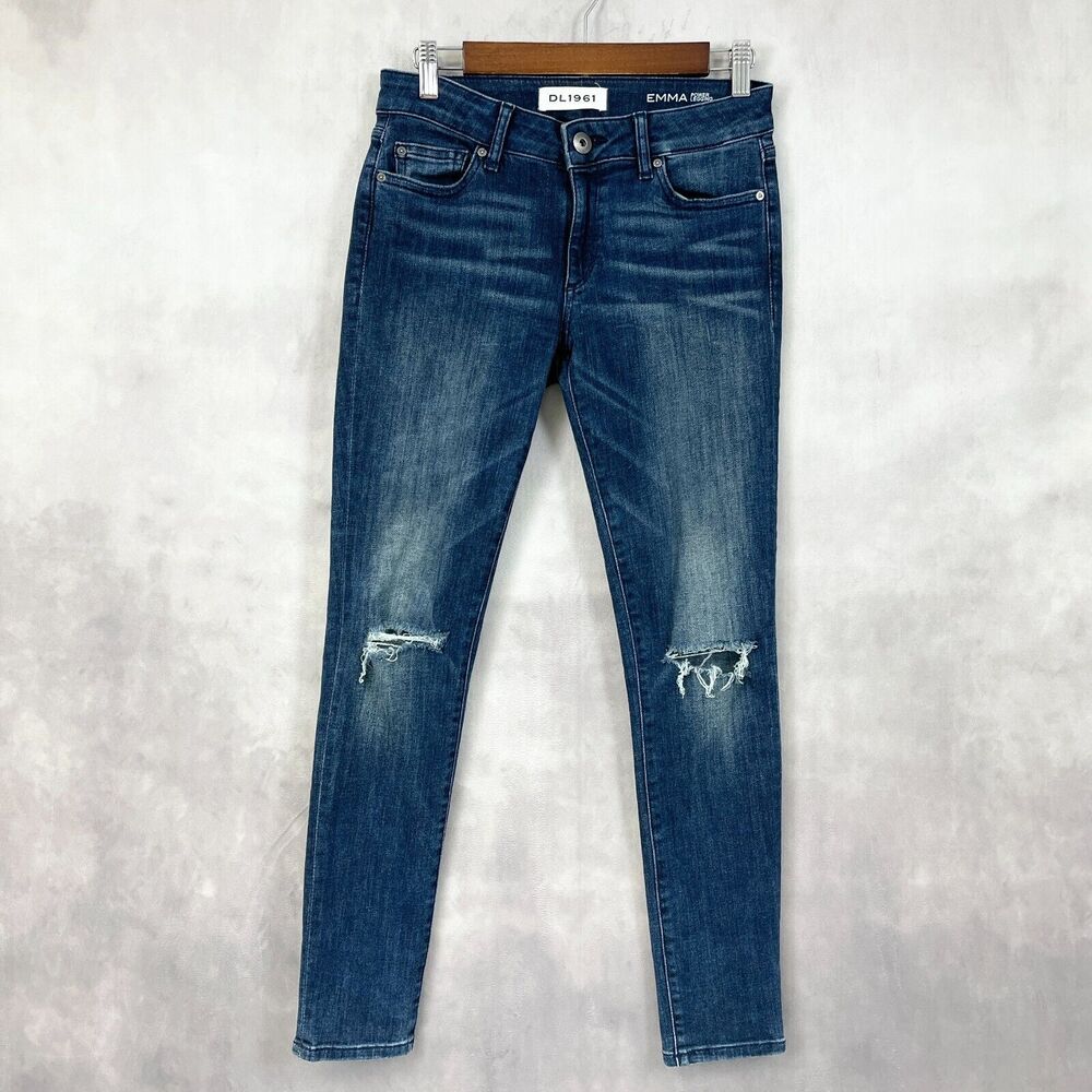 DL1961 Womens Jeans Size 26 Emma Power Leggings Barbwire Distressed Low Rise Y2K